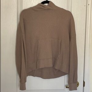Ribbed Knit Tan Hoodie